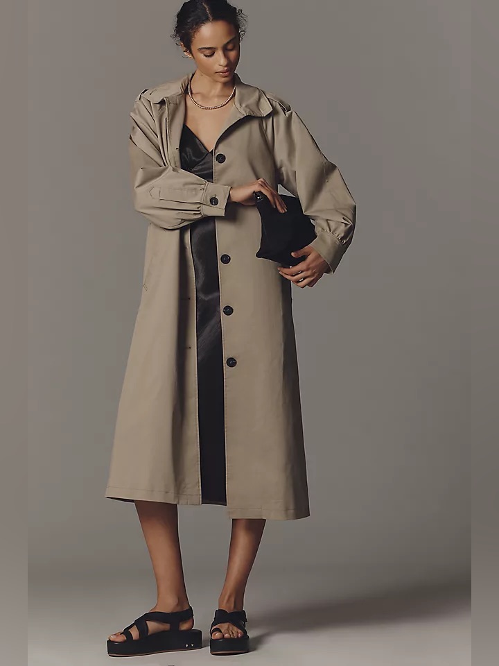 Avec Les Filles Funnel-Neck Mid Length Trench Coat Size Xl